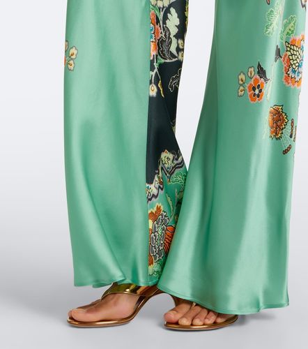 Floral silk satin flared pants - Roberto Cavalli - Modalova