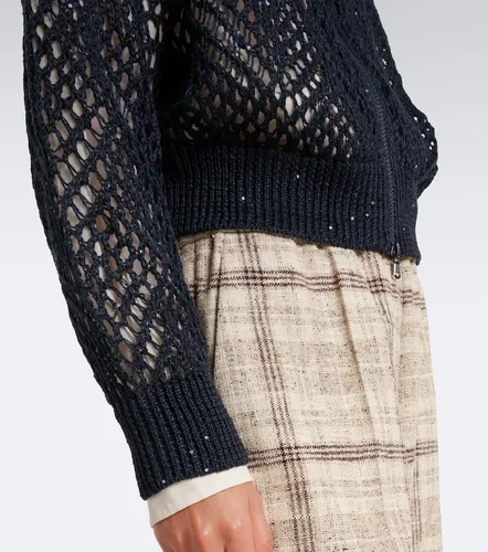 Open-knit sequined linen-blend cardigan - Brunello Cucinelli - Modalova