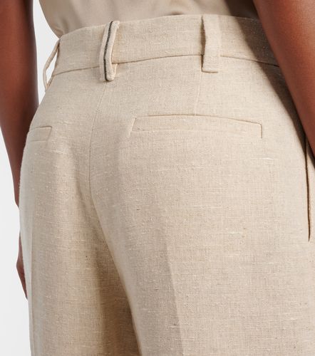 Pantaloni cropped in misto lino e seta a gamba larga - Brunello Cucinelli - Modalova