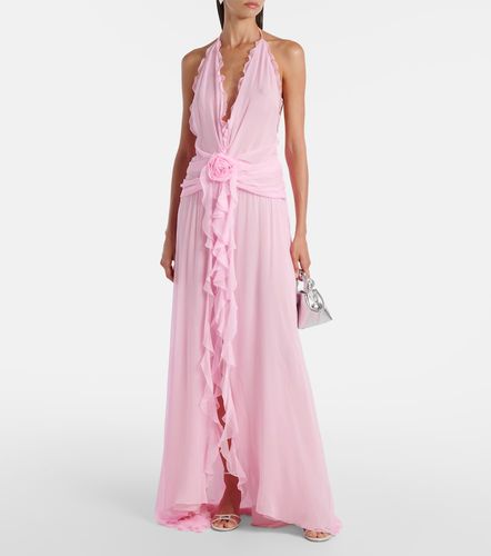 Abito lungo in georgette di seta con volant - Blumarine - Modalova