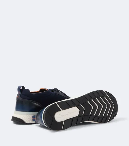 Leather-trimmed knitted sneakers - Santoni - Modalova
