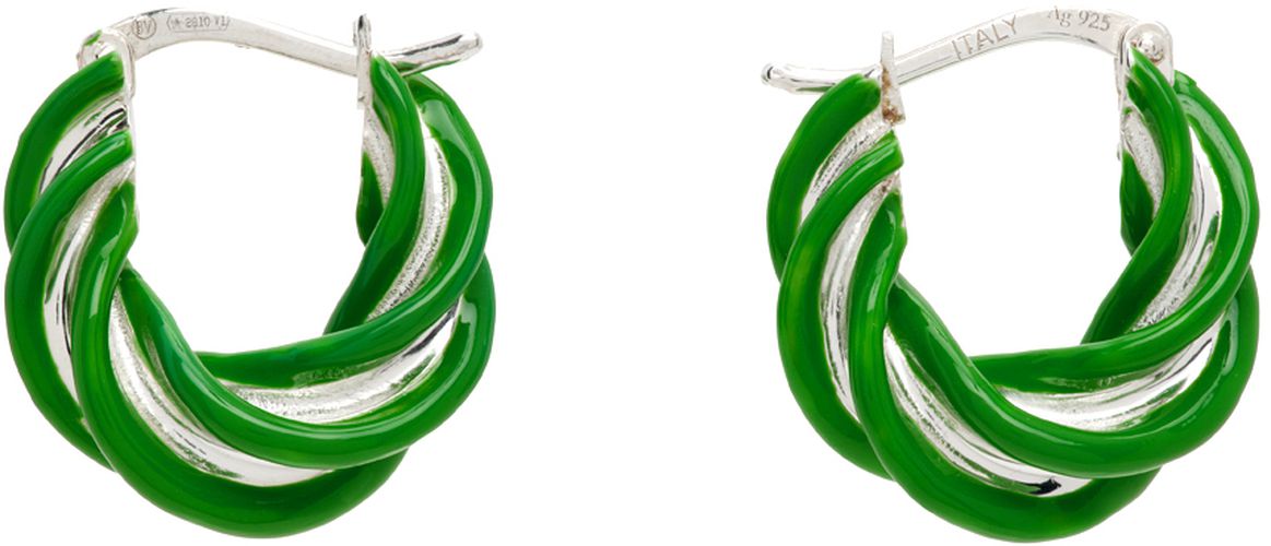 Silver & Green Pillar Twisted Hoop Earrings - Bottega Veneta - Modalova