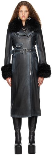 Black Distressed Leather Coat - Blumarine - Modalova