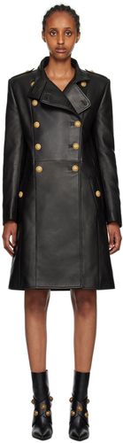 Black Double-Breasted Leather Coat - Balmain - Modalova
