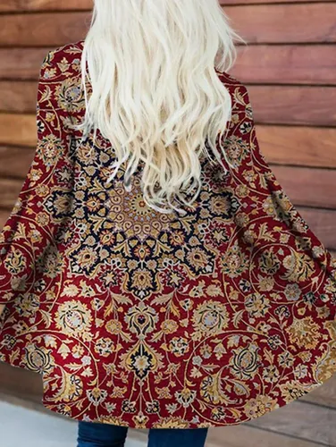 Boho Fringe Print Open Front Long Sleeve Cardigan - Ursime - Modalova