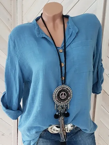 Daily V Neck Buttons Long Sleeve Solid Blouses - Ursime - Modalova