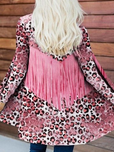 Boho Fringe Print Open Front Long Sleeve Cardigan - Ursime - Modalova
