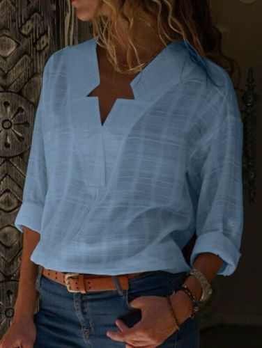 V Neck Long Sleeve Solid Color Shirts - Ursime - Modalova