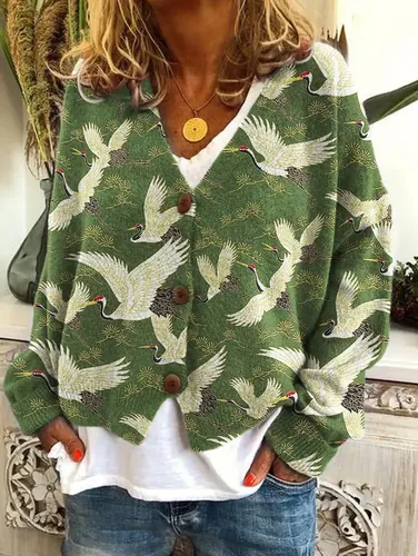 Casual Floral Pattern Three Button Knit Sweater Cardigan - Ursime - Modalova