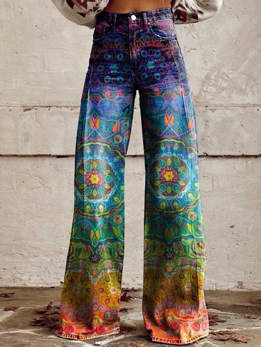 Daily High Rise Pattern Pocket Wide Leg Pants - Ursime - Modalova