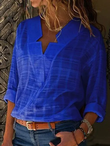 V Neck Long Sleeve Solid Color Shirts - Ursime - Modalova