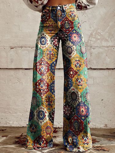 Daily High Rise Pattern Pocket Wide Leg Pants - Ursime - Modalova