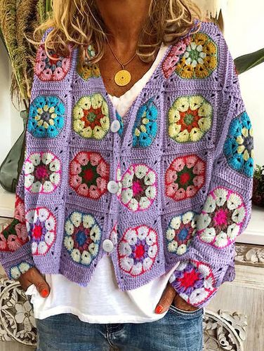 Casual Floral Pattern Three Button Knit Sweater Cardigan - Ursime - Modalova
