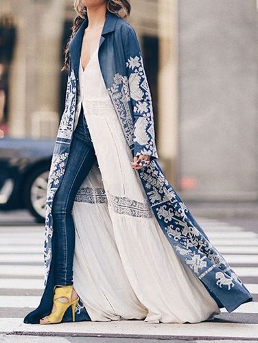Fashionable Ethnic Lapel Collar Long Sleeve Coat - Ursime - Modalova