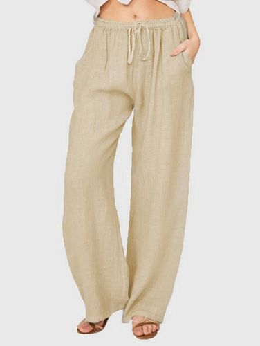 Casual Plain Drawstring Elastic Waist Straight Leg Pants - Ursime - Modalova