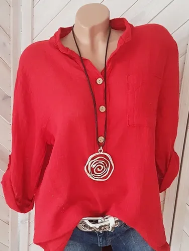 Daily V Neck Buttons Long Sleeve Solid Blouses - Ursime - Modalova
