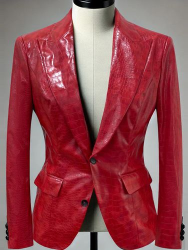 PU Leather Crocodile Pattern Peak Lapel Two Button Blazer - Ursime - Modalova