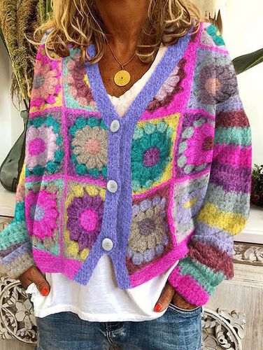 Casual Floral Pattern Three Button Knit Sweater Cardigan - Ursime - Modalova