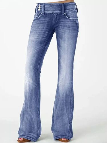 Vintage Light Washed Distressed Pocket Flare Leg Pants - Ursime - Modalova