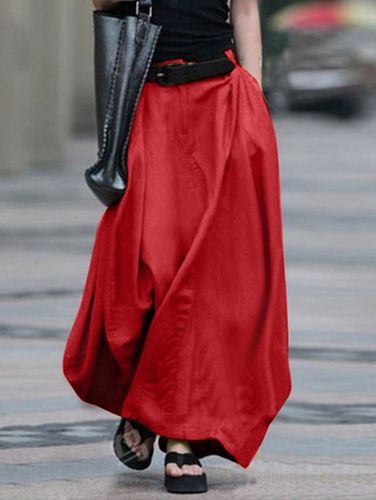 Casual Loose Pocket Solid Color Maxi Skirt - Ursime - Modalova