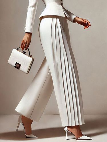 Formal Solid Pleat Wide Leg Pants - Ursime - Modalova