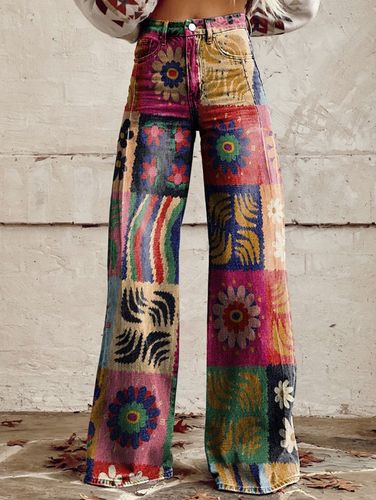 Boho Colorblocks High Waist Wide Leg Pants - Ursime - Modalova