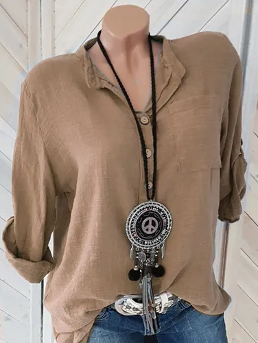 Daily V Neck Buttons Long Sleeve Solid Blouses - Ursime - Modalova