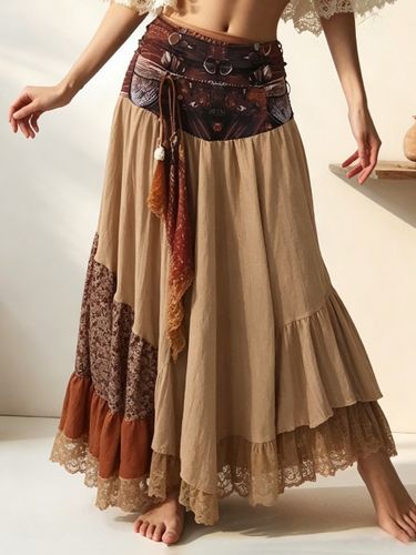 Boho High Waist Patchwork Maxi Skirt - Ursime - Modalova