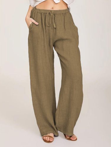 Casual Plain Drawstring Elastic Waist Straight Leg Pants - Ursime - Modalova