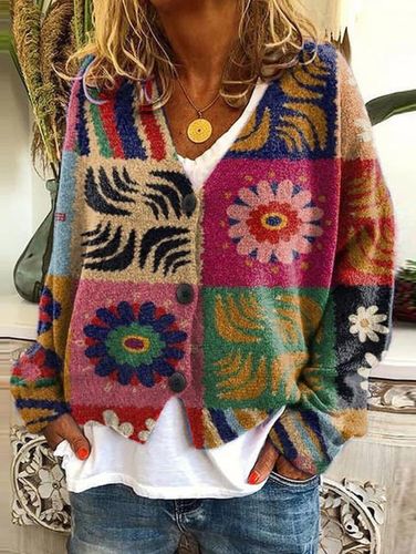Casual Floral Pattern Three Button Knit Sweater Cardigan - Ursime - Modalova