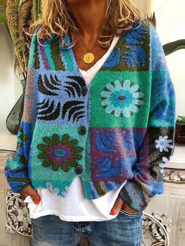 Casual Floral Pattern Three Button Knit Sweater Cardigan - Ursime - Modalova
