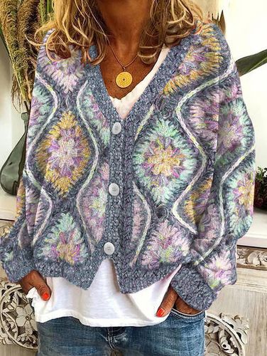 Casual Floral Pattern Three Button Knit Sweater Cardigan - Ursime - Modalova