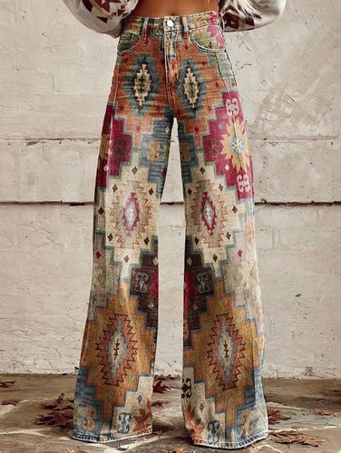 Boho Colorblocks High Waist Wide Leg Pants - Ursime - Modalova