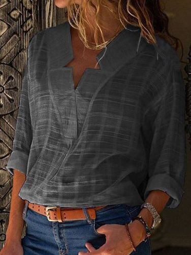 V Neck Long Sleeve Solid Color Shirts - Ursime - Modalova