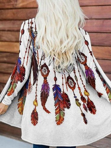 Boho Fringe Print Open Front Long Sleeve Cardigan - Ursime - Modalova
