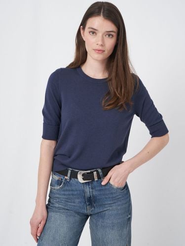 Basic fine knit short sleeve pullover in organic cotton blend - REPEAT cashmere - Modalova