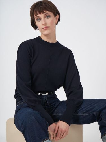 Cotton blend sweater with puff sleeves and scalloped hem - REPEAT cashmere - Modalova