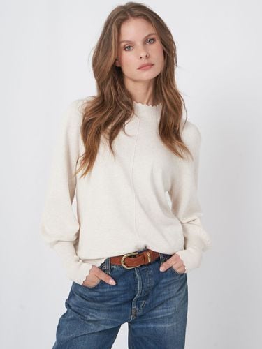 Cotton blend sweater with puff sleeves and scalloped hem - REPEAT cashmere - Modalova