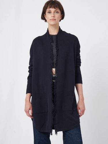 Cotton blend open cardigan with fringe shawl collar - REPEAT cashmere - Modalova