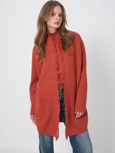 Cotton blend open cardigan with fringe shawl collar - REPEAT cashmere - Modalova