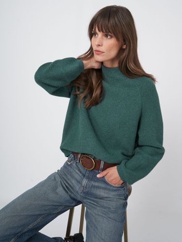 Cotton cashmere blend texted sweater with stand-up collar - REPEAT cashmere - Modalova