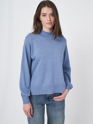 Cotton blend high neck sweater with puff sleeves - REPEAT cashmere - Modalova