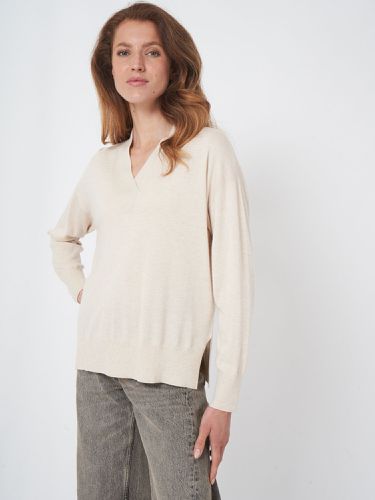 Super fine knit cashmere blend V-neck sweater - REPEAT cashmere - Modalova