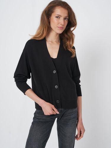 Boxy cotton blend cardigan with oversized buttons - REPEAT cashmere - Modalova