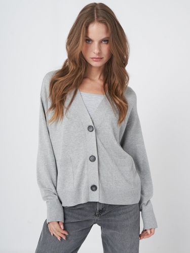 Boxy cotton blend cardigan with oversized buttons - REPEAT cashmere - Modalova