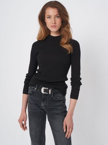 Cotton blend fine rib knit turtleneck sweater - REPEAT cashmere - Modalova