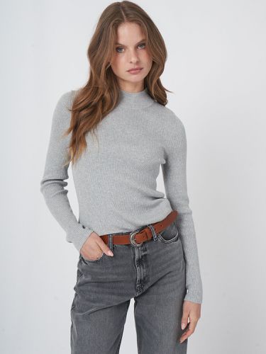 Cotton blend fine rib knit turtleneck sweater - REPEAT cashmere - Modalova