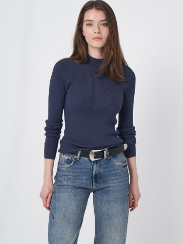 Cotton blend fine rib knit turtleneck sweater - REPEAT cashmere - Modalova