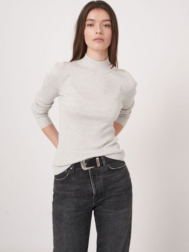 Cotton blend fine rib knit turtleneck sweater - REPEAT cashmere - Modalova