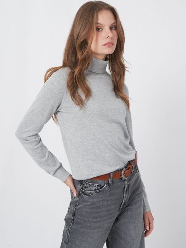 Cotton blend fine knit turtleneck sweater - REPEAT cashmere - Modalova